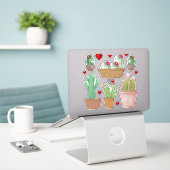 Cute Waterverf Cactus in Clay Pots Vinyl Sticker (Laptop op bureau)