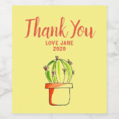 Cute waterverf cactus modern bedankt cadeau wijn etiket (Enkel label)