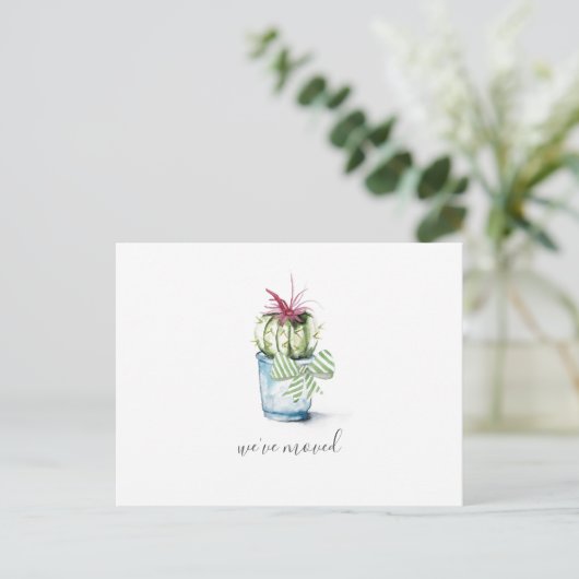 Cute Waterverf Cactus Moving Announcement Briefkaart (Staand voorkant)