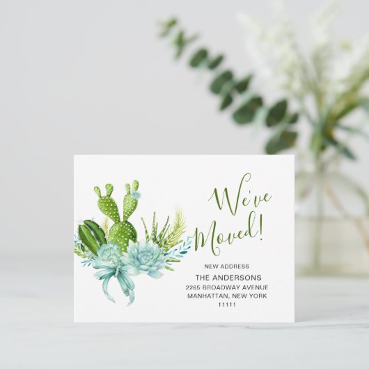 Cute Waterverf Cactus Moving Announcement Briefkaart (Staand voorkant)