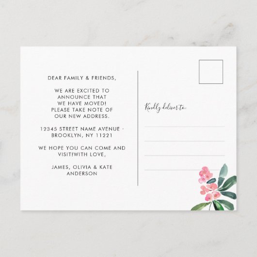 Cute Waterverf Cactus We hebben New Home Moving Aankondigingskaart (Achterkant)