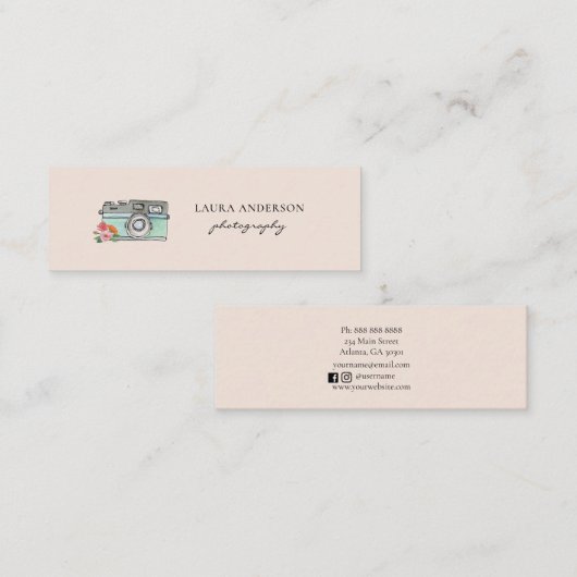 Cute  waterverf camera mini visitekaartje (Voorkant / Achterkant)
