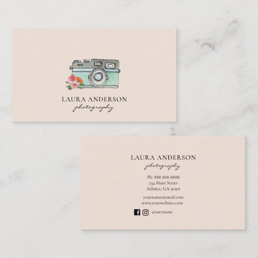 Cute  waterverf camera visitekaartje (Voorkant / Achterkant)
