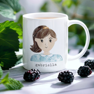 Cute Waterverf Cartoon Vrouw Portret Aangepast Koffiemok