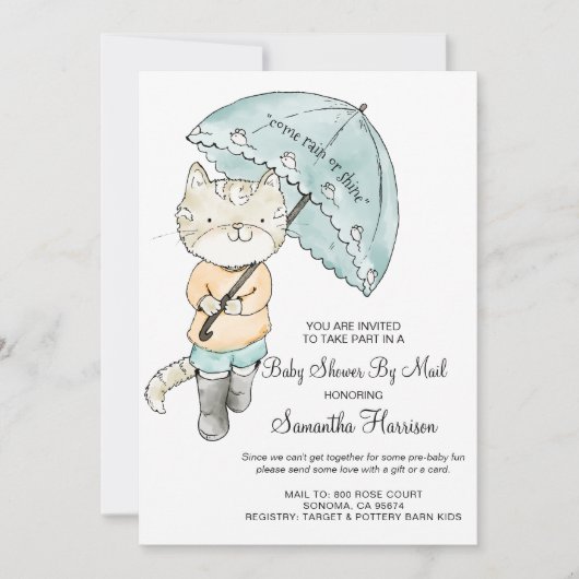 Cute Waterverf Cat Baby shower by Mail Kaart (Voorkant)