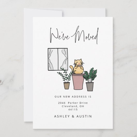 Cute Waterverf Cat Fun We hebben New Home verplaat Aankondiging (Voorkant)