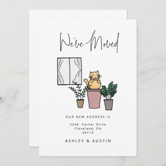 Cute Waterverf Cat Fun We hebben New Home verplaat Aankondiging (Voorkant / Achterkant)