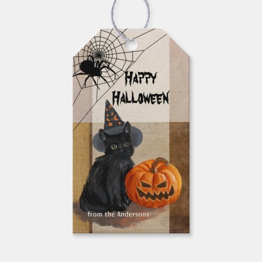 Cute  Waterverf Cat Halloween Gift Label Cadeaulabel (Voorkant)