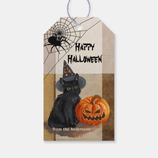 Cute  Waterverf Cat Halloween Gift Label Cadeaulabel (Achterkant)