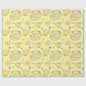 Cute Waterverf Cats and Flowers Pattern Yellow Cadeaupapier (Vlak)