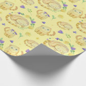 Cute Waterverf Cats and Flowers Pattern Yellow Cadeaupapier (Hoek)