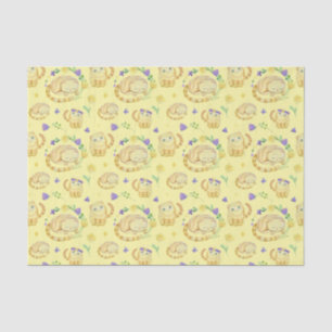 Cute Waterverf Cats and Flowers Pattern Yellow Tissuepapier