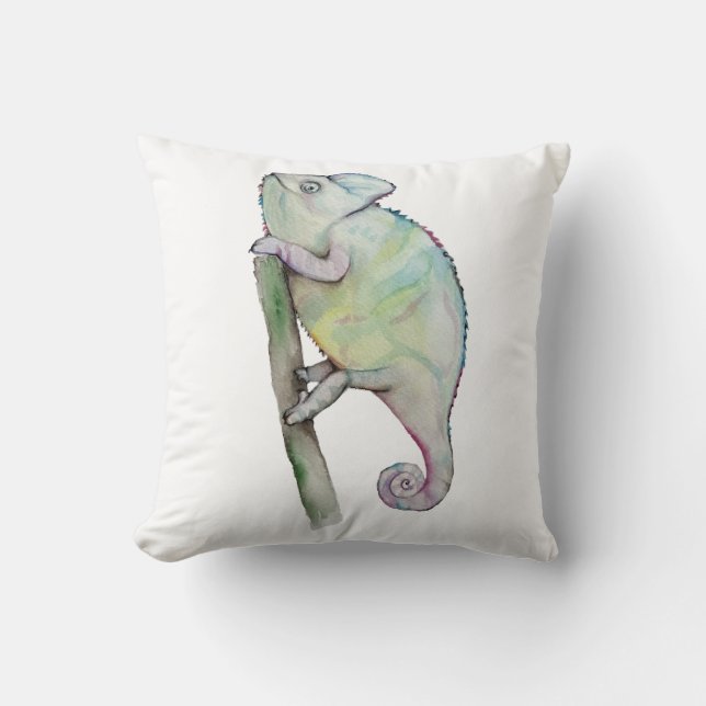 Cute waterverf chameleon kussen (Voorkant)