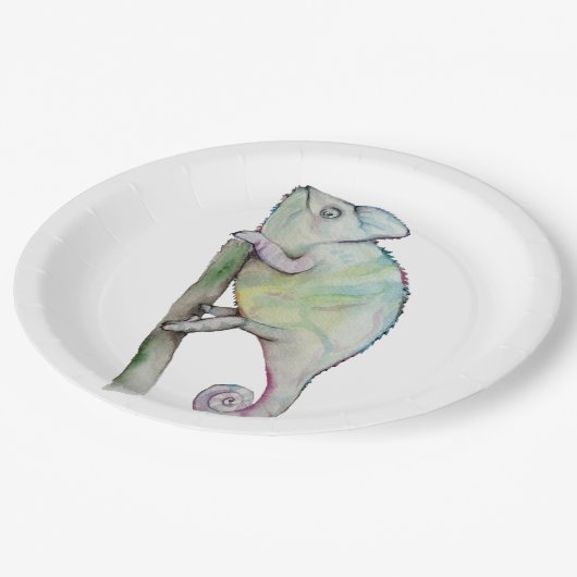 Cute waterverf chameleon papieren bordje (Gekanteld)