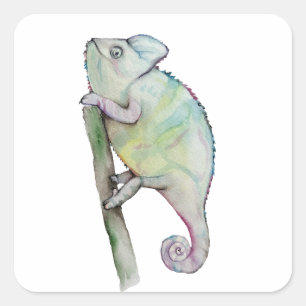 Cute waterverf chameleon vierkante sticker