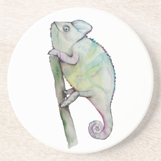 Cute waterverf chameleon zandsteen onderzetter (Voorkant)