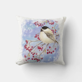 Cute Waterverf Chickadee Berries Sneeuwscene Art Kussen