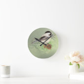 Cute Waterverf Chickadee Bird in Pine Tree Ronde Klok (Huis)