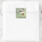 Cute Waterverf Chickadee Bird in Pine Tree Vierkante Sticker (Tas)