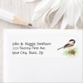 Cute Waterverf Chickadee Bird Pine Tree Etiket (Insitu)