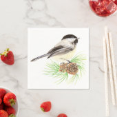 Cute Waterverf Chickadee Bird Pine Tree Servet (Insitu)