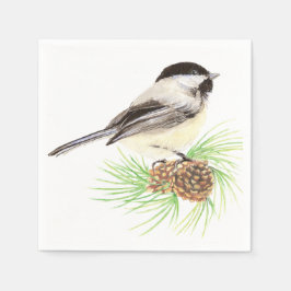 Cute Waterverf Chickadee Bird Pine Tree Servet