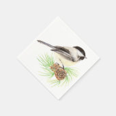 Cute Waterverf Chickadee Bird Pine Tree Servet (Hoek)