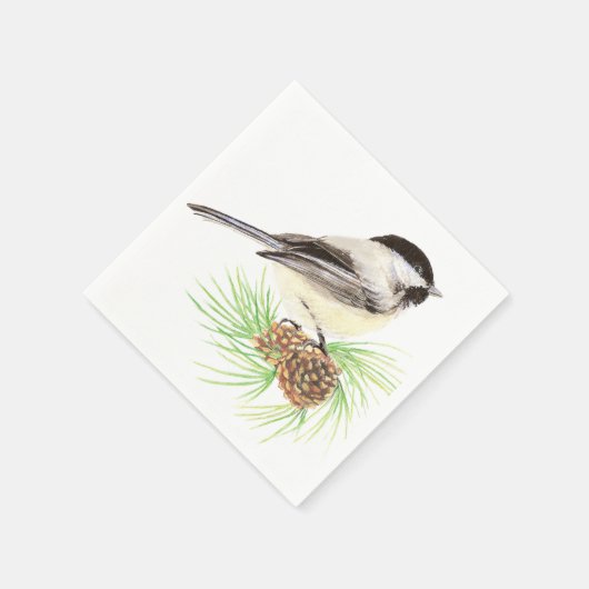 Cute Waterverf Chickadee Bird Pine Tree Servet (Hoek)