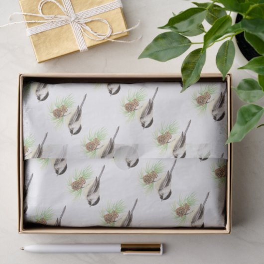 Cute Waterverf Chickadee Bird Pine Tree Tissuepapier (Geschenk)
