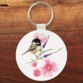 Cute Waterverf Chickadee Flower Art Sleutelhanger (Voorkant)