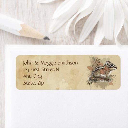 Cute Waterverf Chipmunk Animal Wildlife Natuur Etiket (Insitu)