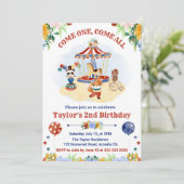 Cute Waterverf Circus Carnival Kinderen, Birthday Kaart (Staand voorkant)