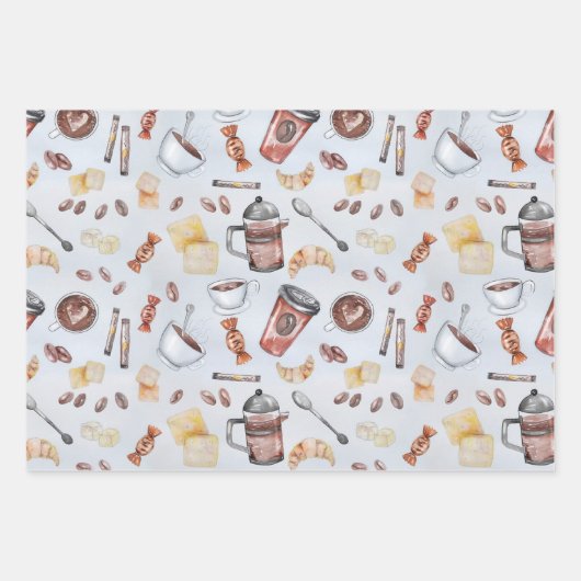 Cute Waterverf Coffee Lover Pattern Pastel Blue Inpakpapier Vel (Voorkant 3)