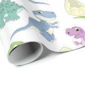 Cute Waterverf Colorful Dinosaurs Cadeaupapier (Rol Hoek)