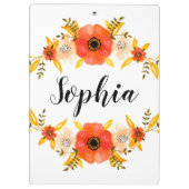 Cute Waterverf Coral Floral WreatCustom Text Klembord (Achterkant)