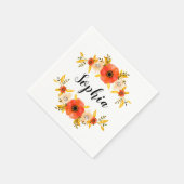 Cute Waterverf Coral Floral WreatCustom Text Servet (Hoek)