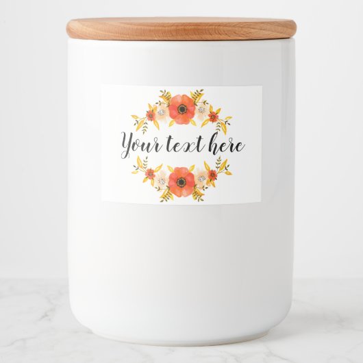 Cute Waterverf Coral Floral WreatCustom Text Voedselcontainer Etiket (Voorkant)