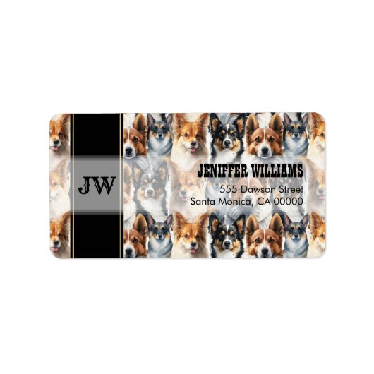 Cute Waterverf Corgi Dog Pattern Etiket (Voorkant)