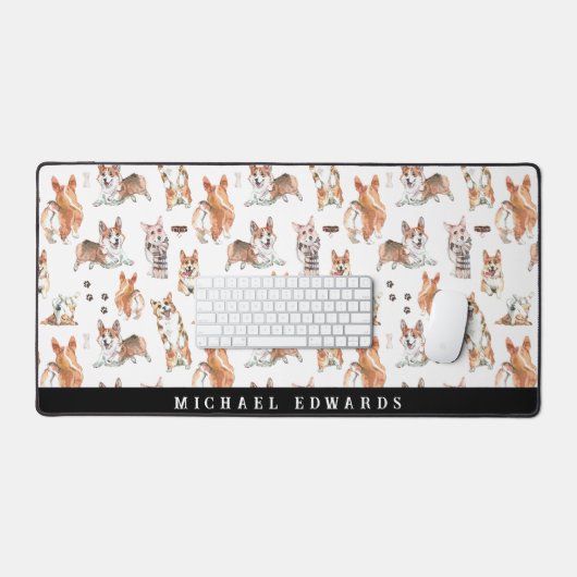 Cute Waterverf Corgi Dog Pattern Monogram Bureaumat (Keyboard & Muis)