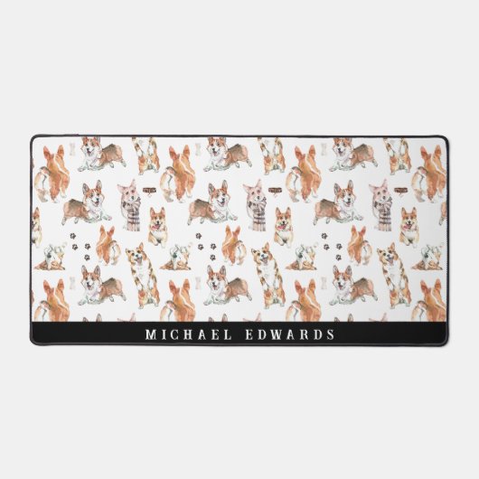 Cute Waterverf Corgi Dog Pattern Monogram Bureaumat (Voorkant)