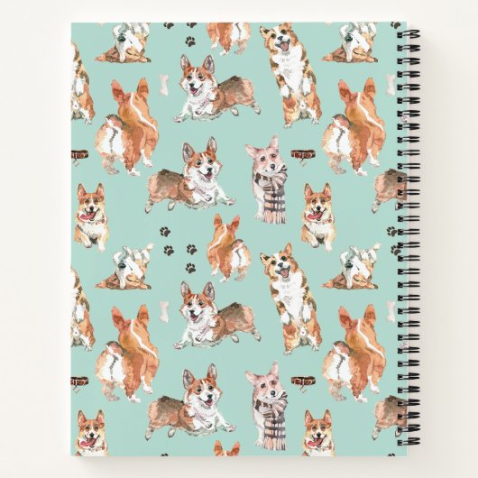 Cute Waterverf Corgi Dog Pattern Monogram Notitieboek (Achterkant)