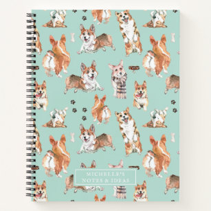 Cute Waterverf Corgi Dog Pattern Monogram Notitieboek