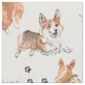 Cute Waterverf Corgi Dog Pattern Stof (Close Up)
