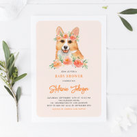 Cute Waterverf Corgi Peach Floral Baby shower