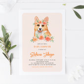 Cute Waterverf Corgi Peach Floral Baby shower Kaart