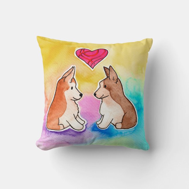 Cute Waterverf Corgis Kussen (Voorkant)