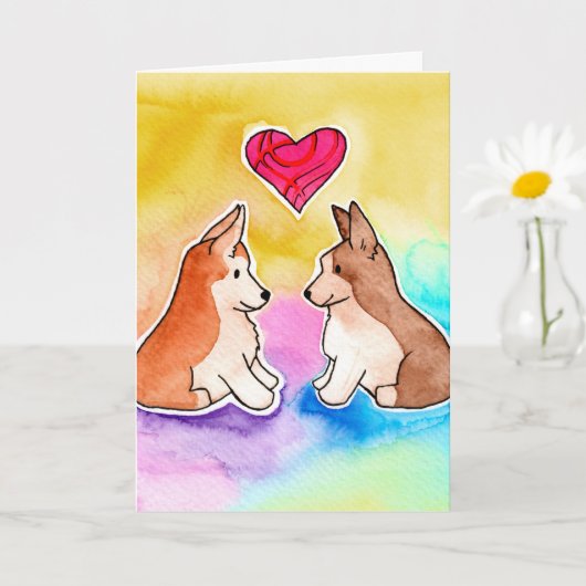 Cute Waterverf Corgis "Sending Love" Kaart (Kleine Plant)