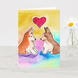 Cute Waterverf Corgis "Sending Love" Kaart