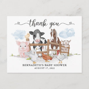 Cute Waterverf Country Boerderij Animal Dank je we Briefkaart