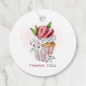 Cute waterverf cupcake, aardbei, bloemetjes, bedan bedankjes labels (Voorkant)